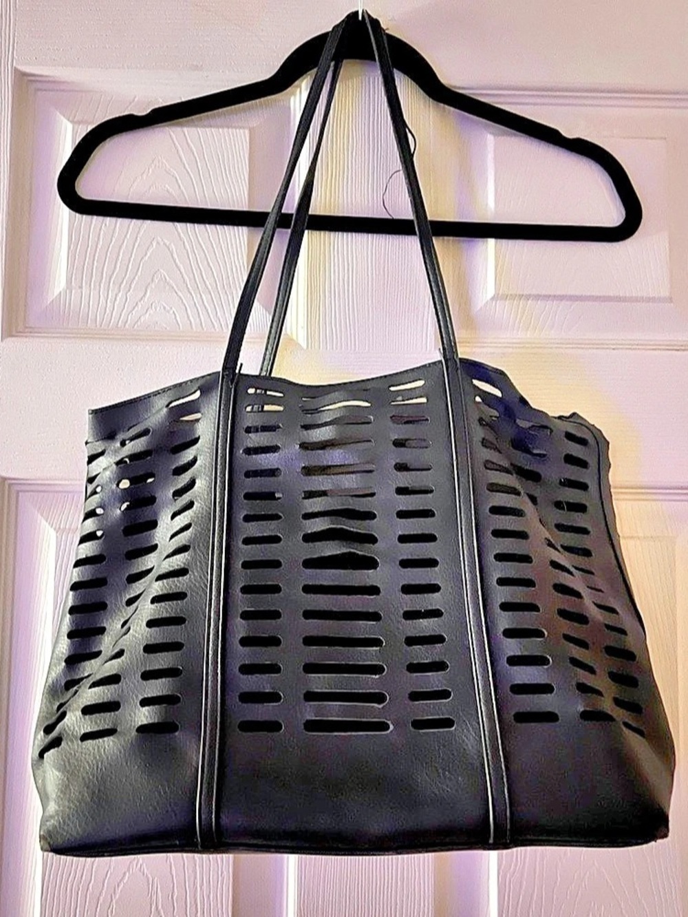 Anthropologie Cutout Leather-Look Tote in Black